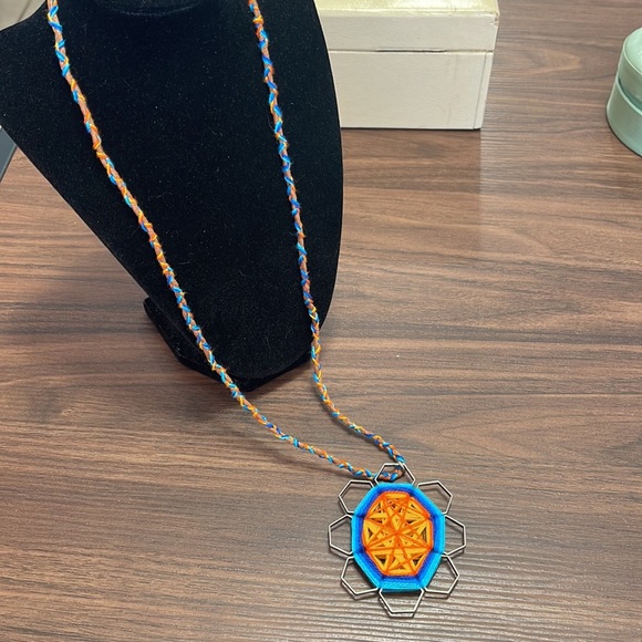 Handcrafted Threaded Geometric Pendant on Braided Leather Cord Necklace - Picture 5 of 8